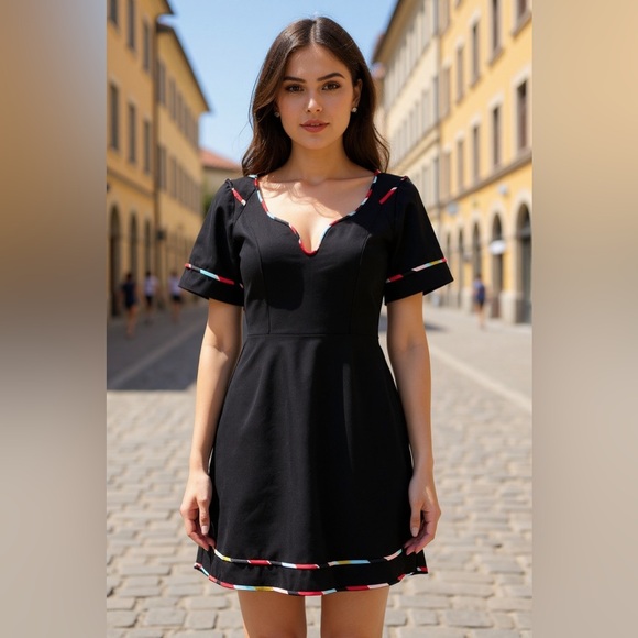 Farm Rio Black Linen Colored Striped Mini Dress Size XS - Picture 1 of 8